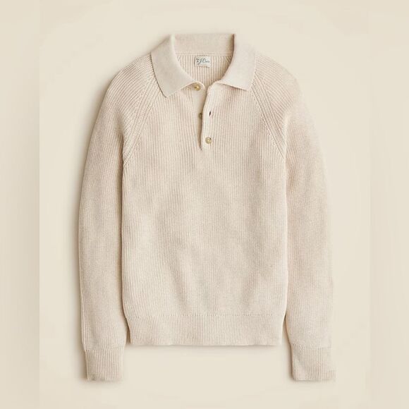 NEW J CREW Ribbed heritage cotton sweater-polo in Natural - Picture 3 of 5